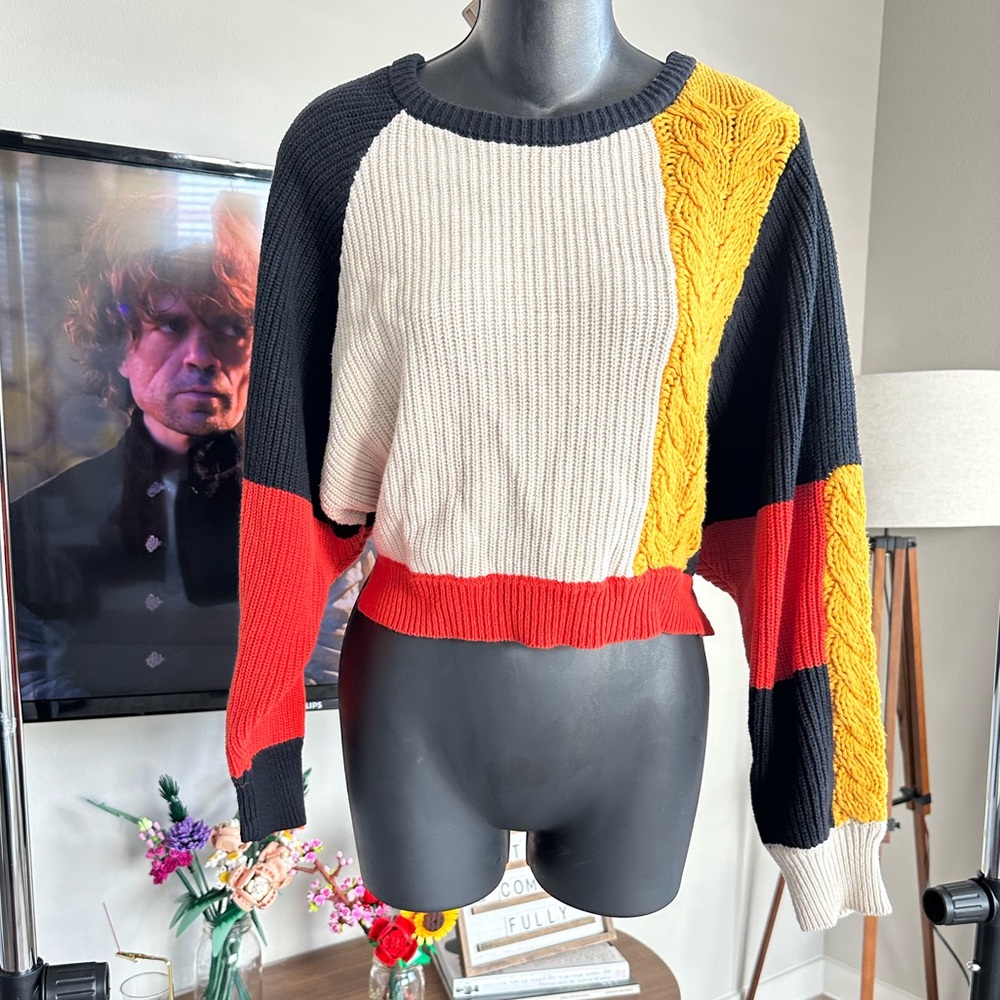 Colorblock Cable Knit Sweater
